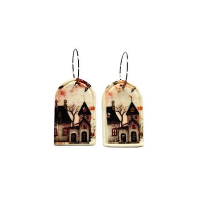 2 Love it Haunted house mini - oorbellen - handgemaakt van polymeerklei - Halloween oorbellen - stainless steel oorhaakjes