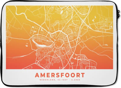 Laptophoes 14 inch - Stadskaart - Amersfoort - Geel - Oranje - Laptop sleeve - Binnenmaat 33x23 cm - Zwarte achterkant