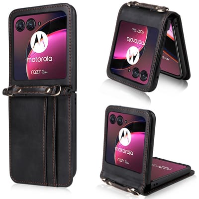 Leren Hoesje Voor Motorola Razr 70 60 0 Ultra Moto Razr 40 Razr+ Portemonneehoes Met Lanyard Kaarthouder Coque Moto Razr 50