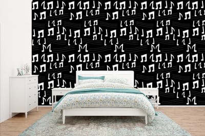 Behang - Fotobehang Muziek - Zwart Wit - Patroon - Breedte 400 cm x hoogte 240 cm