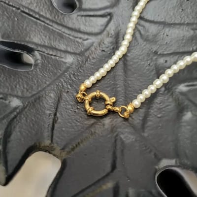 Aramat Jewels | Bedelketting | Luxe Parel Bedelketting - vrouwen ketting | Goudkleur | |4mm | Staal | Volwassenen | Verkleurd niet