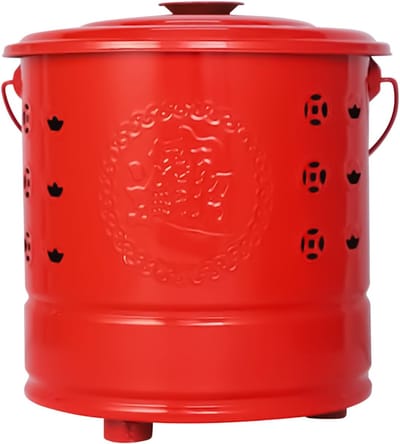 Papier Verbrandingsvat - RVS Ton - Rituele Verbranding - Veilig Gebruik - 28x28x28 cm - Rood