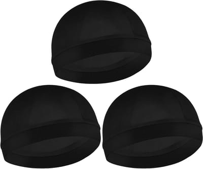 3 Stuks Elastische Wave Caps voor Mannen - Zachte en Ademend Hoofdbanden, Unisex Douchecaps en Badaccessoires, Zwart, 9.45×