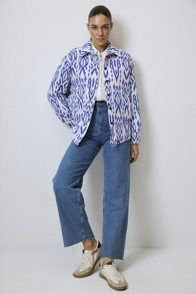 Touché Privé - Doorgestikt jasje met print - Blauw - Dames