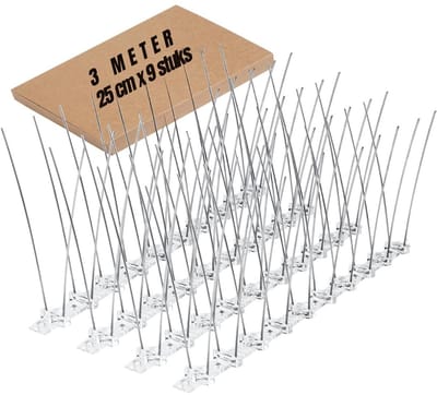 KAD® Duivenverjager - Effectieve Vogelpinnen met Plakstrip - Duivenverjager met Zelfklevende Strip - Zilver - 25cm x 14cm x 11cm