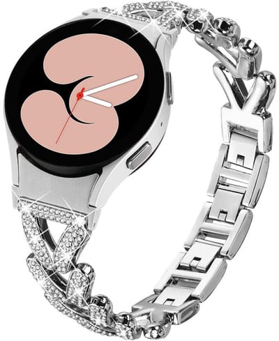 RVS glitter bandje - geschikt voor Samsung Galaxy Watch 7 (40 & 44mm) / Watch 6 (Classic) / Watch 5 (Pro) / Watch 4 (Classic) / Watch FE - stalen band met druksluiting - zilver