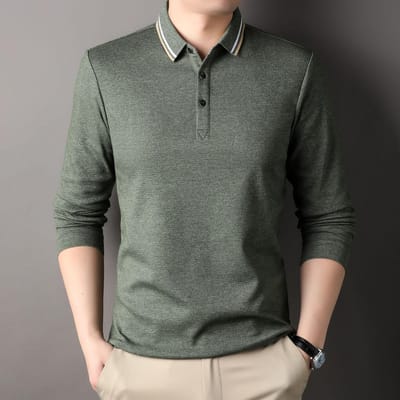 Mode Heren T-shirt met Lange Mouwen Nieuw Lente en Herfst Middelbare Leeftijd Poloshirt Mannelijk Vrije Tijd Papa Herfst Jas Basis Top 3XL gray
