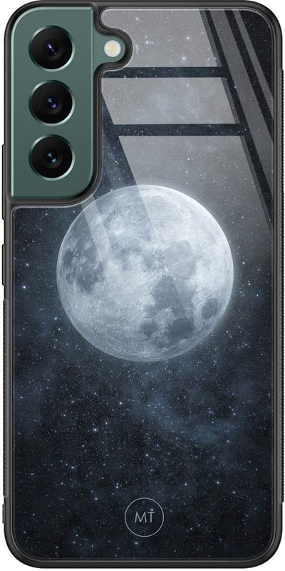Hoesje geschikt voor Samsung Galaxy S22 - Maan - Hard Case Zwart Back Cover - Natuur - Blauw - Mooie Telefoonhoesjes