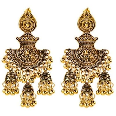 Nieuwe etnische vintage dames geometrische Turkse Jhumka oorbellen Indiase sieraden gouden bel kwast bungelende oorbellen Turkije sieraden beige