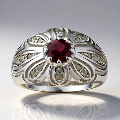 Cavill - Zilveren Ring met 0,5 ct Rhodliet uit Brazilië - 925 Sterling Zilver - Marcasiet Pave Accent - Elegant Bloemmotief