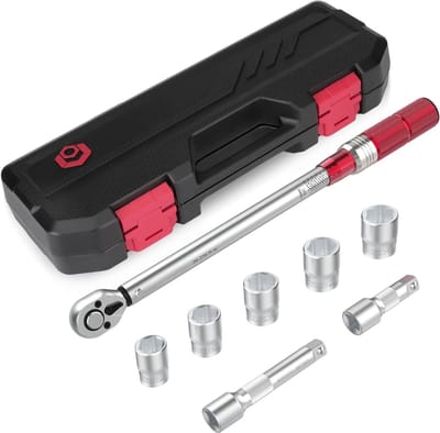 Core® Momentsleutel Auto – Gereedschappen – 5 Delige Set – Zilver/Rood - 44cm x 1cm x 1cm