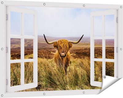 Gards Tuinposter Doorkijk Groen Bos met Zonlicht - 120x80 cm - Tuindoek - Tuindecoratie - Wanddecoratie buiten - Tuinschilderij