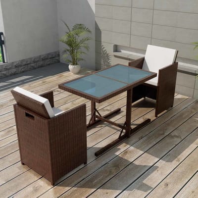 vidaXL - 3-delige - Bistroset - met - kussens - poly - rattan - bruin