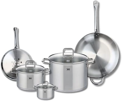 Set van 2 Bakpannen 24 en 32 cm en 3 Kookpotten 12, 20 en 26 cm Elo Profi Citrin