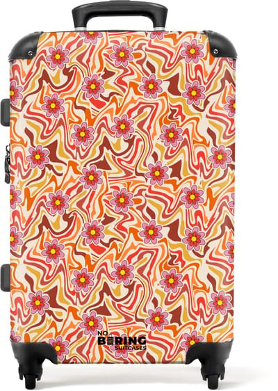 NoBoringSuitcases.com - Grote koffer - Retro disco 70s bloem patroon kleurrijk - Kinderkoffer geschikt voor jongen en meisjes - Reiskoffer met 4 wielen - Trolley op wieltjes - Rolkoffer groot kinderen - 72 liter - Ruimbagage valies 20kg
