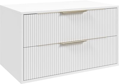 Badplaats Wastafelkast Rimini 80 cm – Mat Wit – Hangend Badmeubel met 2 Lades en Gouden Handgrepen