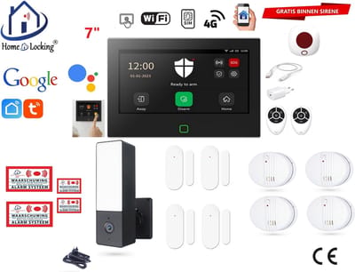 Draadloos / bedraad alarmsysteem met 7-inch touchscreen voor woning/camper/boot/caravan werkt met wifi en sim kaart en met spraakgestuurde apps. (Nederlands of Frans stem en tekst). ST01B-36