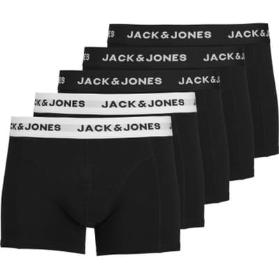 Jack & Jones Heren Boxershorts Trunks JACSOLID Effen Zwart 5-Pack - Maat XXL