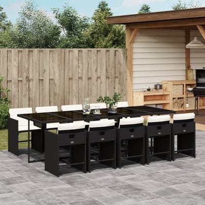 vidaXL - 11-delige - Tuinset - met - kussens - poly - rattan - zwart