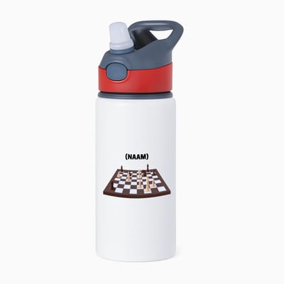 Hacebo® - Schaken met eigen naam waterfles met rietje rood - Schaken - Schaker - Denksport - water fles - 650ML