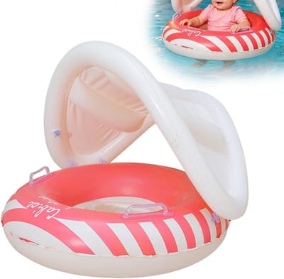 LISM-Opblaasbaar waterspeelgoed met zonnescherm, leuke zwemband Geschikt voor kinderen (roze).