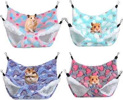 4-delige Hangmat voor Cavia's en Ratjes, Dubbele Laag, Zachte Bunk Bed voor Kleine Dieren, Ideaal voor Ferrets en Hamsters