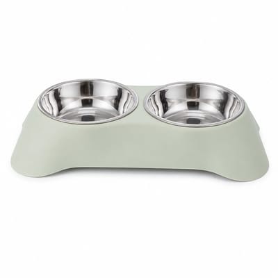 Dubbele Voerbak voor Hond en Kat - Antislip en Morsvrije Huisdier Voerbak - RVS Drinkbak met Siliconen Mat - Geschikt voor Kleine Honden en Katten - Maat S - Groen