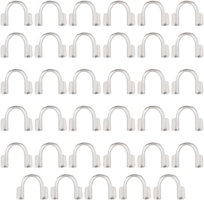 35Pcs 316 Rvs Draad Guardian Draad Protector Draad Guard Beschermers Lussen U Vorm Accessoires Voor Diy Kettingen Armbanden Sieraden Maken 7x5x1.5mm, Gat 0.7mm