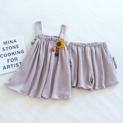 Zomer Nieuw Dames Pyjama Pak 100% Katoen Crêpe Spaghettibandjes+Shorts Dunne Leuke Huis Kleding Tweedelig Set Slaapkleding Pyjama's XL paars
