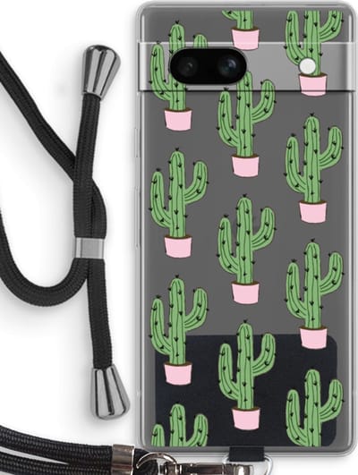 Case Company® - Hoesje met koord geschikt voor Google Pixel 7A hoesje met Koord - Cactus Lover - Telefoonhoesje met Zwart Koord - Bescherming aan alle Kanten en Over de Schermrand