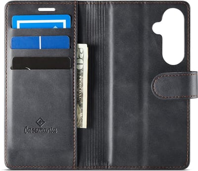 CaseMania Bookcase hoesje geschikt voor Samsung Galaxy A37 - Effen Zwart - Kunstleer - 2-in-1 Magnetisch Uitneembaar Design - Compatible Qi2 & MagSafe