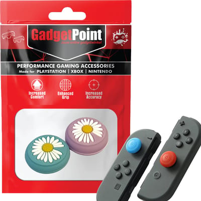 Gadgetpoint - Thumb Grips voor Nintendo Switch Joy-Con Controllers - Gaming Thumbgrips - Performance Anti-Slip Thumbsticks - Bescherming Accessoires - Bloemetjes - Blauw/Paars