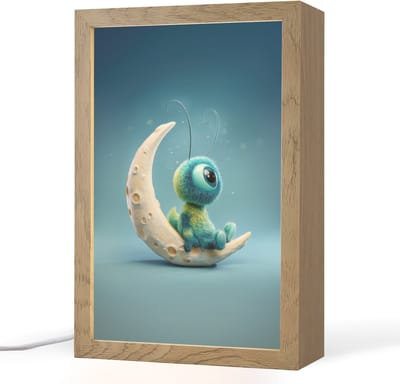 Nachtlampje 20x30 cm - Kinder lampje - Maan - Ruimtewezen - Blauw - Tafellamp kinderkamer - Slaapkamer lamp - Bedlamp kinderen - Kinderlampje stopcontact - Wandlamp babykamer - Nachtlampjes