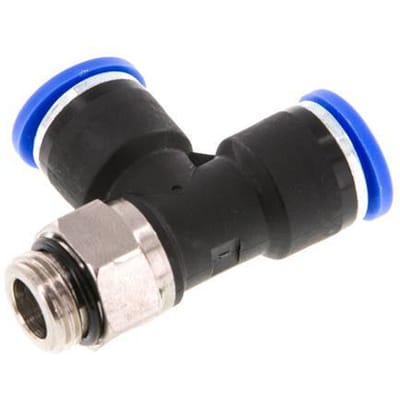 10mm x G1/4'' rechte hoek T-stuk Messing/PA 66 Insteekfitting Buitendraad Draaibaar NBR