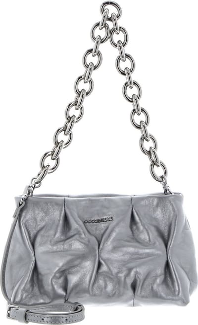 COCCINELLE Leren Schoudertas Handtas Ophelie Goodie Rock Handbag Craquele Leather Silver Zilverkleurig