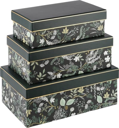Dekoratief | Set 3 dozen 'Mystic Forest', zwart/groen, 26x18x10cm | A235577