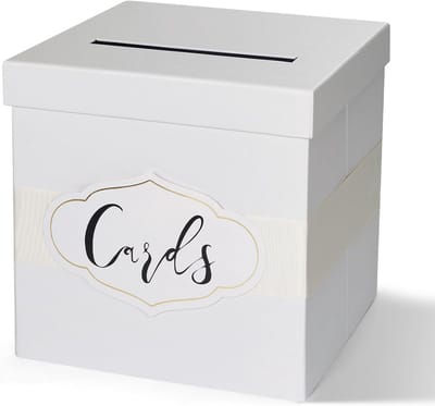 Glitter Kaartenbox met Lint - Personaliseerbaar met Labels - Voor Bruiloften, Verjaardagen & Jubileums - 25 cm - White Diamond