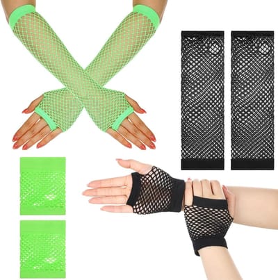 Vingerloze nethandschoenen voor disco, cosplay en maskerade - 4 paar modieuze stretch mesh-handschoenen in jaren 80 en 90 stijl