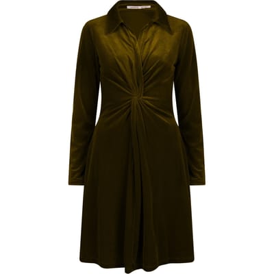 EsQualo Dress Wrap Velours Warm Olive Maat: L | Blousejurken Outlet | Dames | Groen