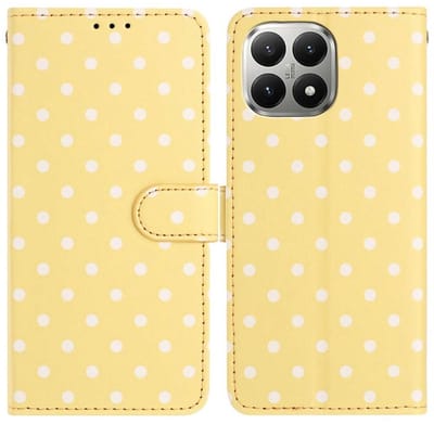 Hoesje Geschikt voor Xiaomi 15T | Polka Dot Wallet Book Case | Portemonnee Hoesje | 3 Pasjes | Magneetsluiting | Stand Functie | Geel