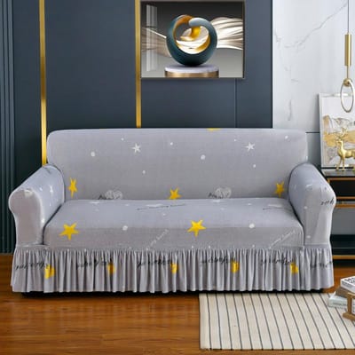 Elastische Rekbare Bankhoes met Rok Wasbare Meubelbeschermer Bedrukte Slipcovers met Elastische Onderkant voor Woonkamer 1-seat 90-140cm gray