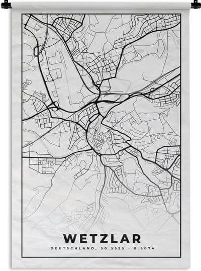 Wandkleed - Wanddoek - Wetzlar - Plattegrond - Kaart - Stadskaart - 120x180 cm - Wandtapijt