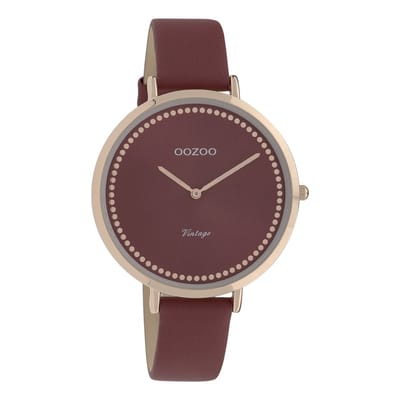 OOZOO Timepieces - Rosé goudkleurige horloge met bordeaux rode leren band - C9851