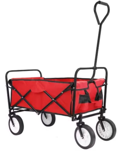 Bolderkar 115 kg Rood - Opvouwbaar, Strandwagen en Met duwstang met Opvouwbaar tuinwagen - Voor Buitengebruik