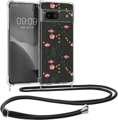 kwmobile telefoonhoesje geschikt voor Google Pixel 8a - Hoesje met telefoonkoord - Back cover voor smartphone - Case in poederroze / groen / transparant