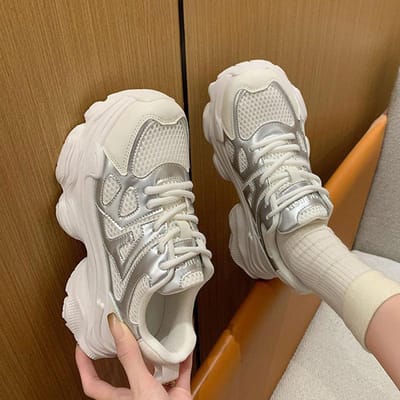 Papa Schoenen Kinderen Lente en Zomer Nieuwe Dikke Zool Verhoogd Mesh Ademend Casual Sportschoenen Tide 40 gray
