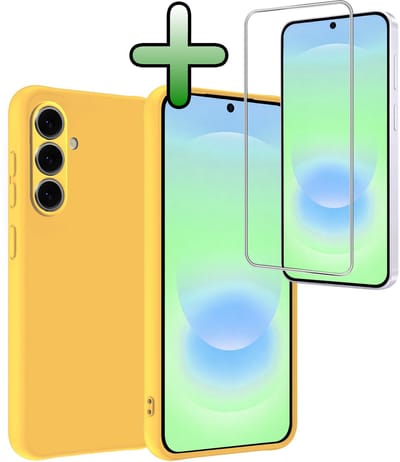 Hoesje Met Screenprotector - Geschikt voor Samsung Galaxy A37 - Sterk & Shockproof - Back Cover - Siliconen Case - Telefoon Hoes - Geel