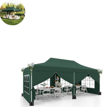 Partytent opvouwbaar - Paviljoen - 300x600 cm - Easy up - Waterdicht - met Zijwanden - Weerbestendig - Groen