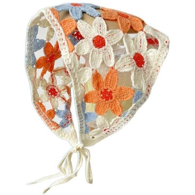 Bandeau à fleurs tricoté Little Daisy, style rétro français, multicolore, accessoire photo, voyage, plage, turban triangulaire, écharpe