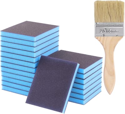 Schuursponzen met korrel 120 met 20 herbruikbare en wasbare schuurblokken, 120 x 100 x 12 mm, met 1 penseel voor hout, metaal, verf en gipsplaat
